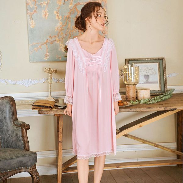 

wasteheart women homewear pink white sleepwear night dress cotton lace nightwear luxury nightgown female gown sleepwear, Black;red