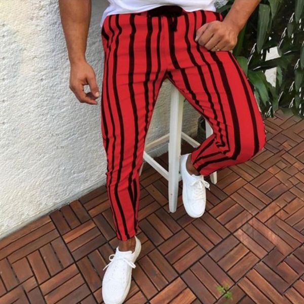 

men's pants 2021 est cotton men striped casual stripped long fitness workout joggers gym sweatpants, Black