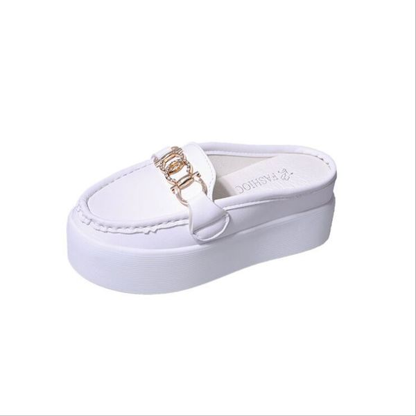 

thicker bottom half-slipper female baotou no heel sponge cake slippers casual slope with lazy, Black;white