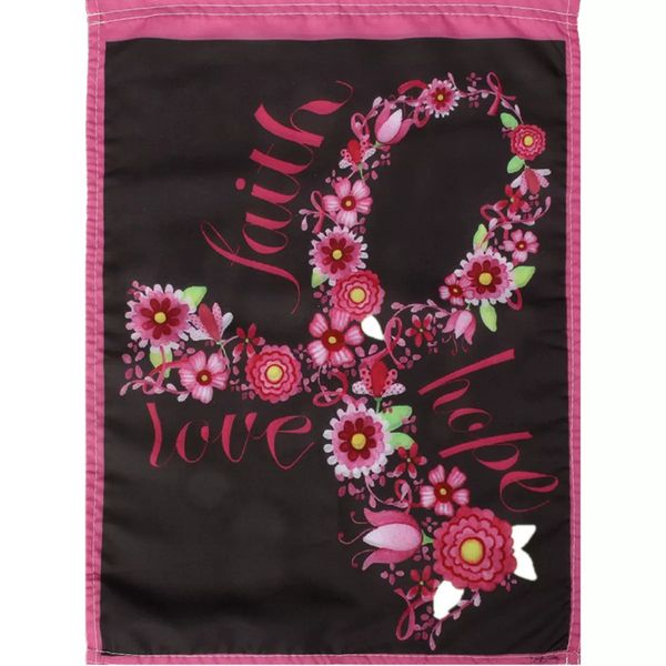 12.5x18 Fede Speranza Amore Giardino Bandiera Pink Ribbon Breast Cancer Awareness Decorazioni Floreali