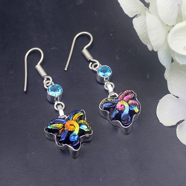 

charm dichroic glass bluez 925 sterling silver dangle earring women fashion jewelry 2 1/8 inch h546