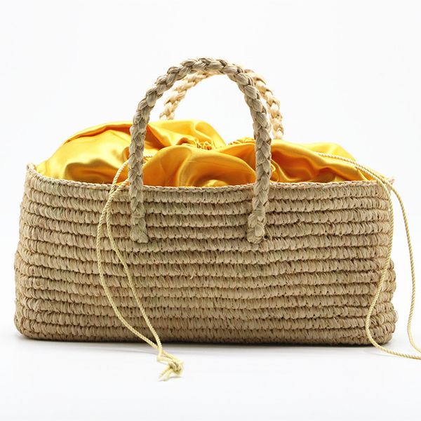 

2020 new women bag natural color hand basket bag horizontal section square straw woven handbag shoulder bags