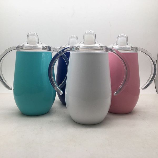 10oz Double Handle Bebê Baby Sippy Copo de Aço Inoxidável Ovo Em forma de caneca isolada Copos de vácuo para crianças