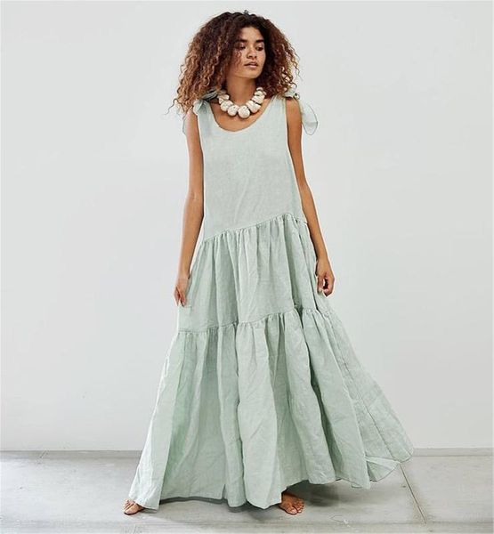 

2020 summer fashion round neck loose sleeveless lace-up skirt women's dress pink light green orange party dress, Black;gray