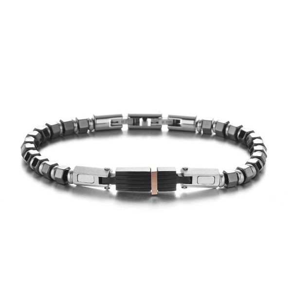

ruimo industrial style men bracelet stainless steel cnc cut and rose gold and black plate connector bracelet jewelry for men, Golden;silver