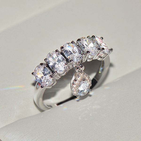 

hainon luxury water drop cut created cubic zircon rings for women party silver color wedding rings jewelry promise ring, Slivery;golden