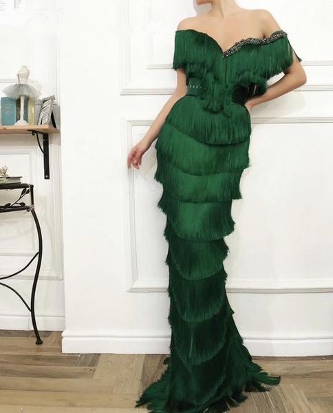 

волнистые изумрудно-зеленый кисточкой платья выпускного вечера русалка длинные кристалл с плеча элегантные женщины вечернее платье одежда на, Black