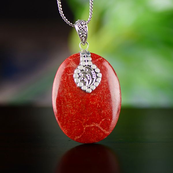 

genuine silver 925 jewelry red coral pendant for women with mosaic thai silver pendant bisuteria