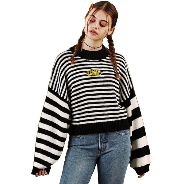 

female korean harajuku kong-flavored loose striped sweater women's sweaters europe and america women's sweater fc1098, White;black
