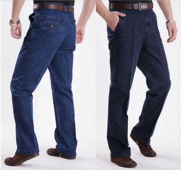 

men fashion jeans big size 30-42 pants 2017 new style mens high waist straight jeans middle-aged men casual, Blue