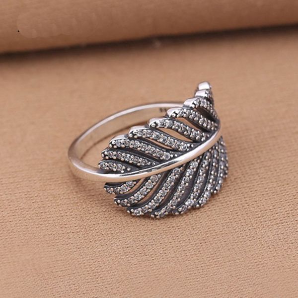 

authentic 925 sterling silver rings light as a feather, clear cz wedding ring fashion jewelry compatible with european, Golden;silver