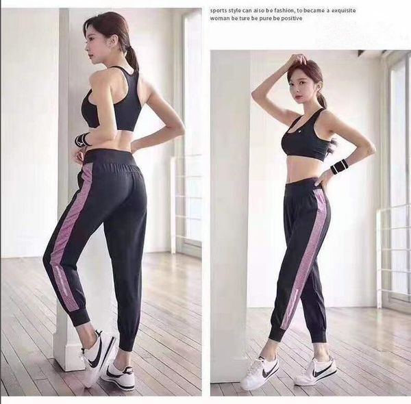 

2020 new lu1989 sport leggings women yoga pants summer pocket trousers joggers loose pants female running pants sportswear, Black;white