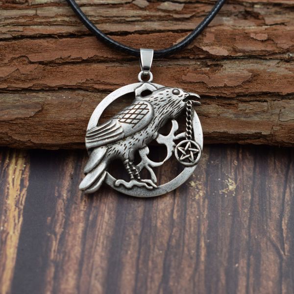

norse raven necklace crow wicca pagan moon pentagram wicca gothic dark magic protection jewelry unic norse gothic tali, Silver