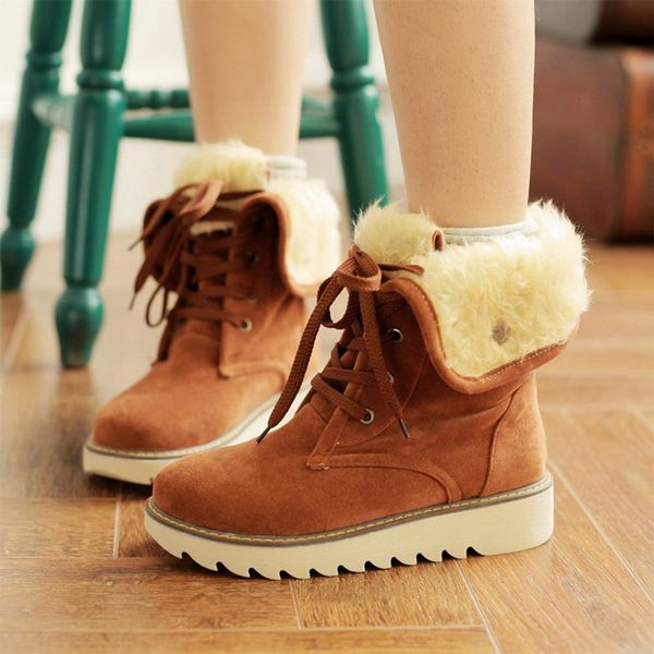 

dihopewomen winter fur warm snow boots ladies warm wool booties boots female comfortable shoes plus size 35-43, Black
