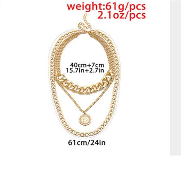

lady's new selling designer luxurious personality exaggerated chain necklace sweater chain fashion hip-hop pendant multi-layer necklace, Silver