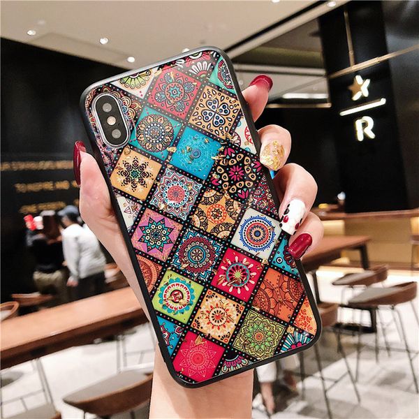 

vintage nationality style phone case for iphone 11 11pro 11pro max anti-knock glitter silicon case for iphone 6s 7 8plus x cover