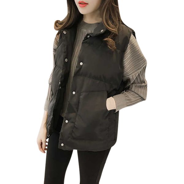 

jaycosin 2019 female casual winter warm solid cotton lightweight vest coats pockets thick comfortable soft sleeveless jacket1160, Black;white