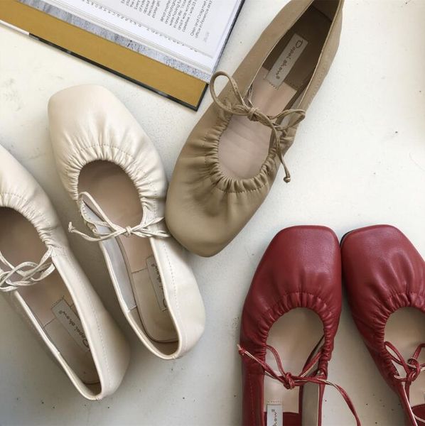 

brand designer ladies shoes 2020 new soft lace-up ballet shoes most popular shallow mouth flat slippers women single shoes, Black