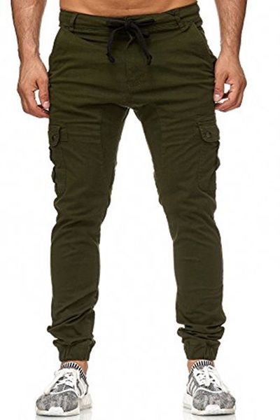 

thefound 2019 new men's slim fit urban straight leg trousers casual pencil jogger fashion cargo pants, Black