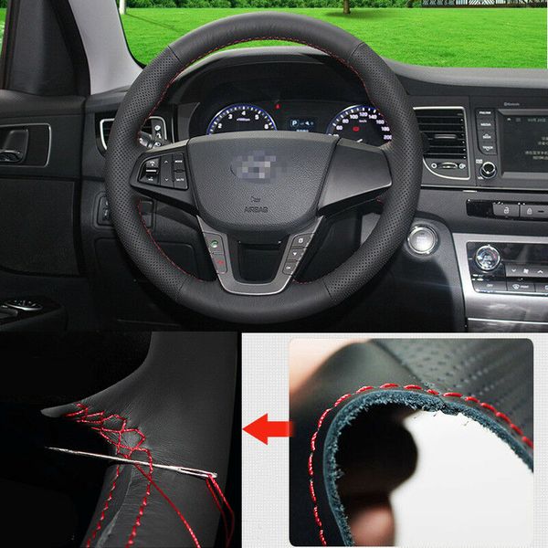 

for hyundai mistra steering wheel hand-stitch on wrap cover black leather