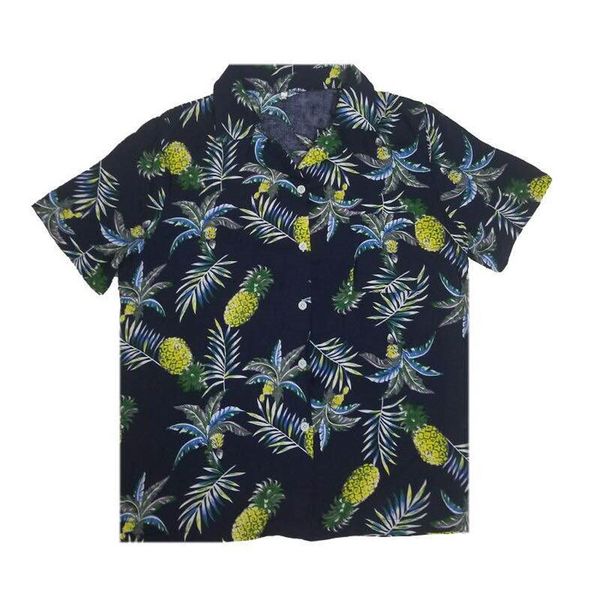

shirts men's summer fashion pineapple print button slim fit cotton short sleeve shirt blouse men clothing fashion design 5xl, White;black