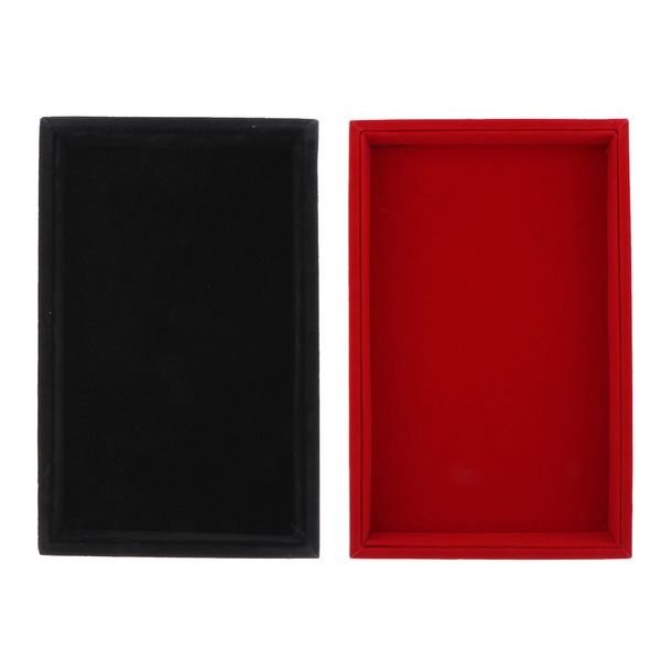 

2x stackable jewelry display tray single grid velvet rings showcase, Black;white