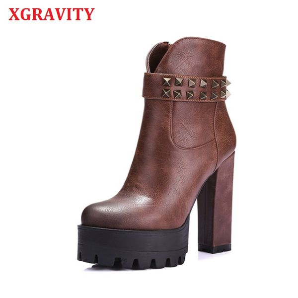 

xgravity high heel pumps warm boots fashion boots elegant female short ankle army comfortable lady shoes s019, Black