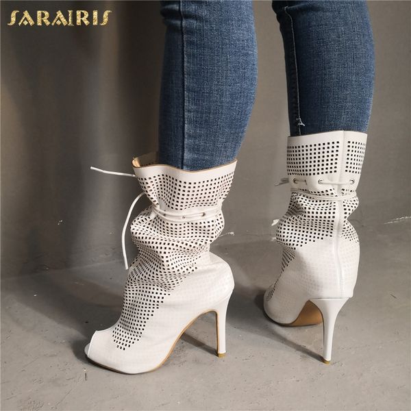 

sarairis 2019 brand hollow plus size 34-47 customized sandals women shoes woman peep toe high heels shoes women summer boots, Black
