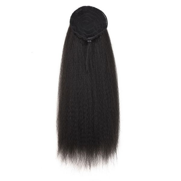 

women synthetic corn bun tied clip in headwear wigs ponytail high puff seamless long bubble afro hair extensions kinky straight, Brown