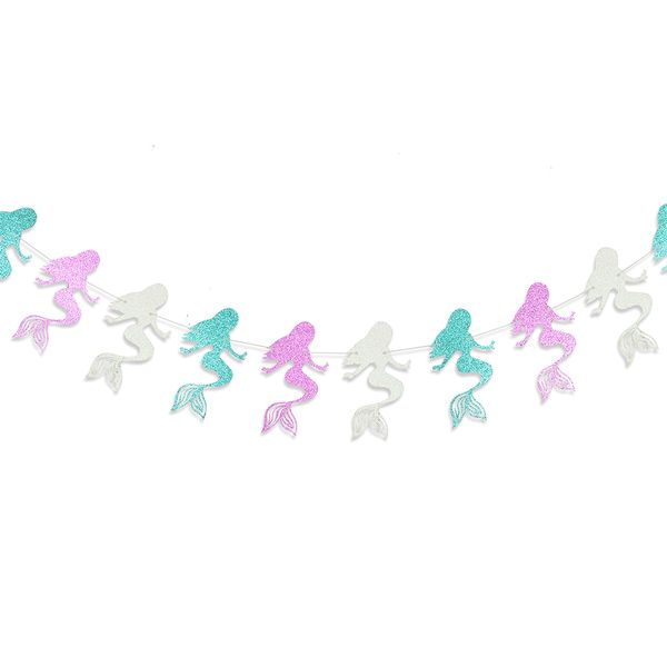 

under the sea baby girl birthday party glitter mermaid banner bunting wall decor