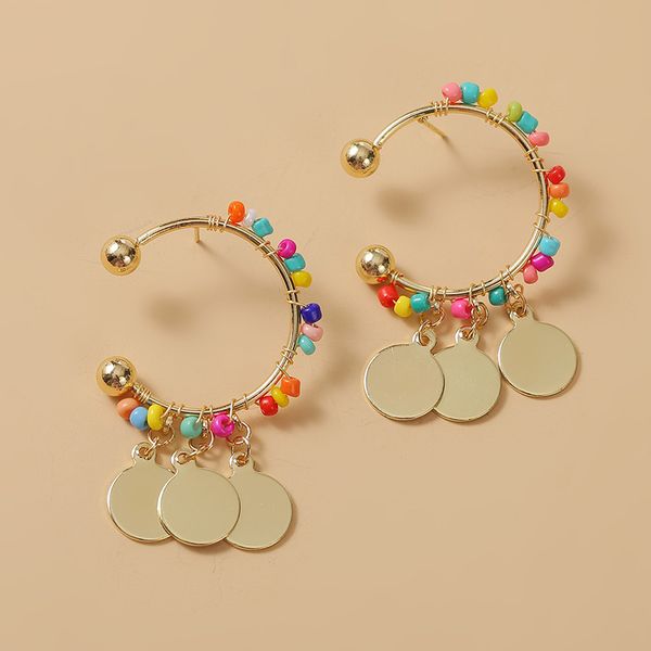

bohemian personalized women's handmade glass beaded drop earrings fashion boho round geometric gold metal dangle earring jewelry, Silver
