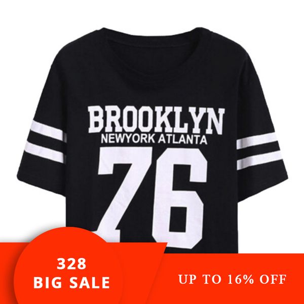 

fashion crop t-shirt for women brooklyn 76 printed t shirt women cropped tee shirt woman clothing high quality, White