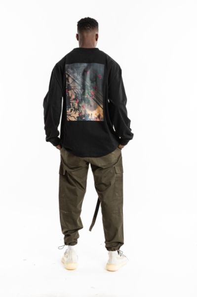 

nagri european and american fashion brand men's fog flower printing loose casual tee bottoming shirt street long sleeve men's t-sh, White;black