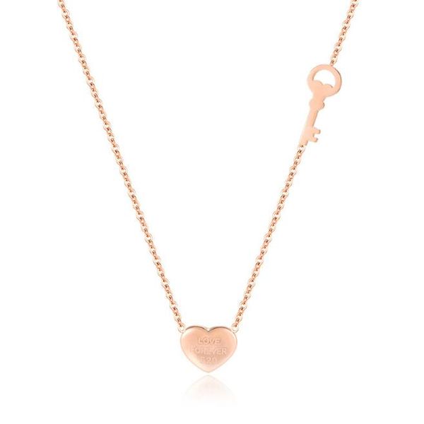 

high polishing women fashion stainless steel love heart key pendant necklace 18k rose gold 316l lover lady necklace jewelry, Silver