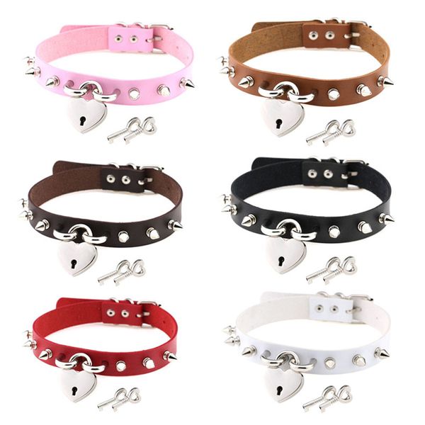 

punk love heart lock pendant velvet ribbon choker collar necklace with keys women girls christmas valentine's day gifts, Golden;silver
