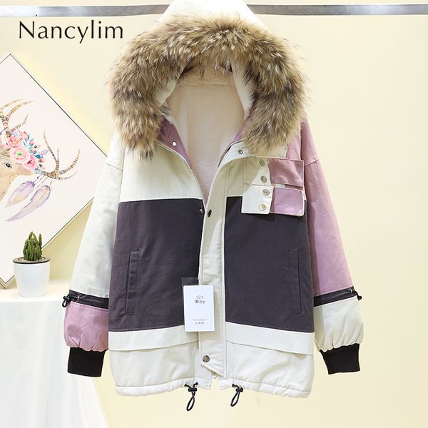 

2019 winter jacket women new korean long plus velvet thick warm coats real fur collar cotton padded female bf students warm coat, Black