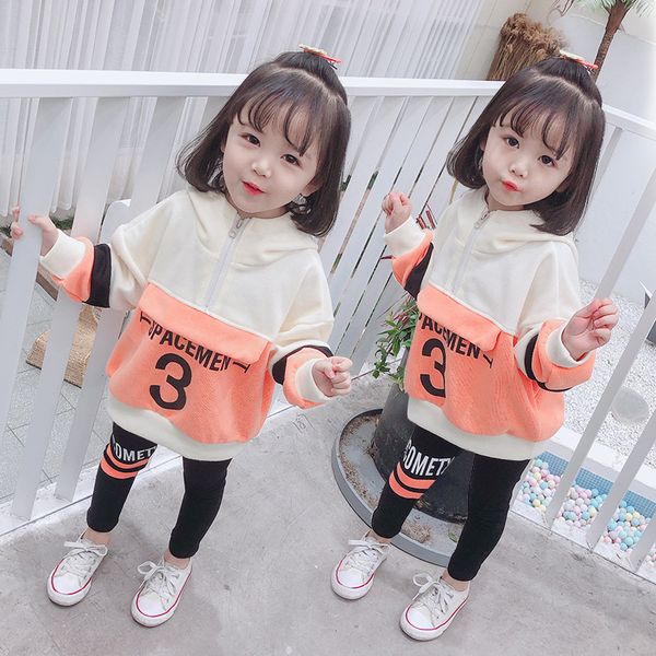 

kids designer clothes2020 spring and autumn girls digital loose casual suit korean sports two-piece leggings sweater suit generation hair, White