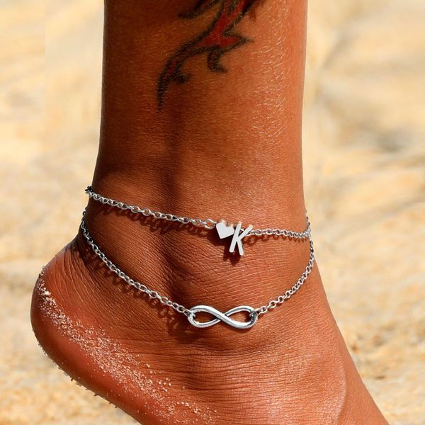 

famshin letter heart anklet bracelets for women fashion diy handmade word multilayer bracelet vintage foot jewelry party 2018, Red;blue