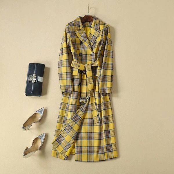 

2019 designer trench women's plaid print long trench coat, Tan;black
