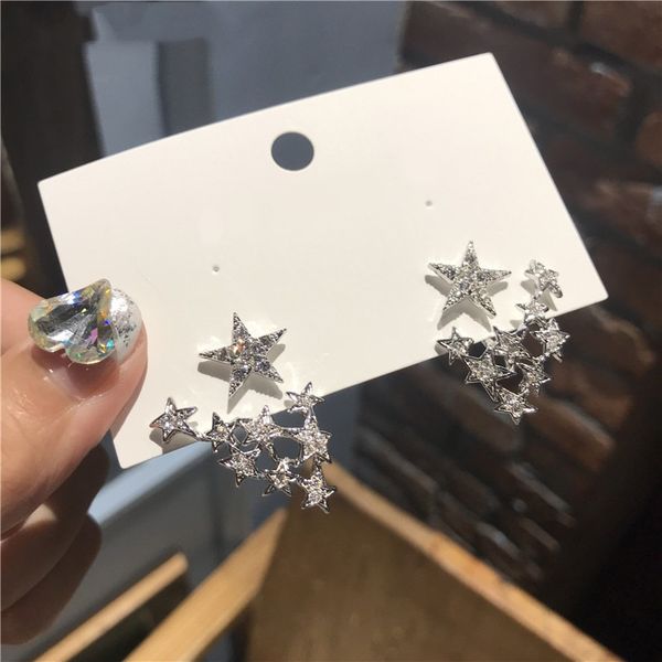 

2 pcs/set fashion earrings women classic star crystal geometric earring boho party wedding glamour jewelry accessories, Golden;silver