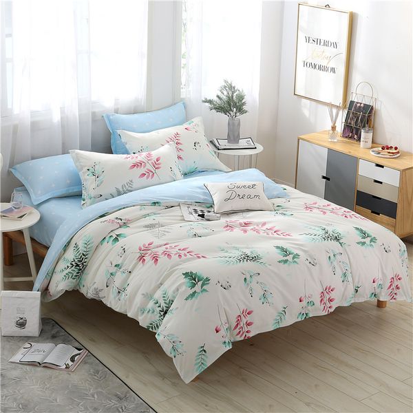 

25 bedding set tropic leaves pattern quilt comforter duvet cover child soft cotton bed linens single  king size