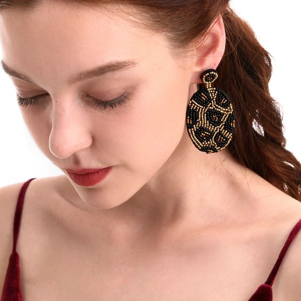 

handmade beaded leopard earrings fashion exquisite beads non-woven earrings bohemian pendant charms gift for women, Silver