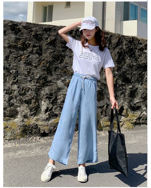 

violet female careless wide-legged pants nine points straight canister, Blue