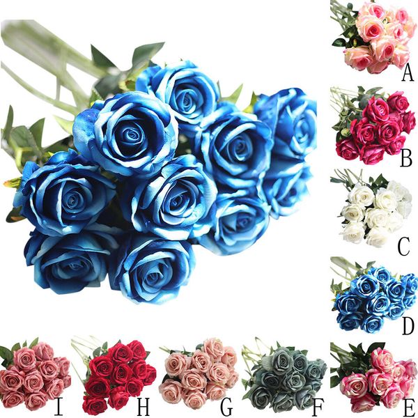 

5pcs artificial fake roses flannel flower bridal bouquet wedding party home decor for decoration rose silk