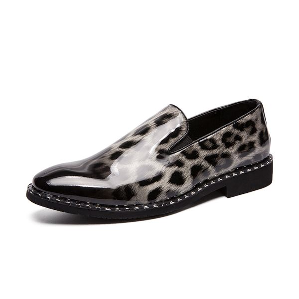 

men dress shoes leopard patent leather shoes men new oxfords for men formal shoes office loafers casual party prom flats, Black