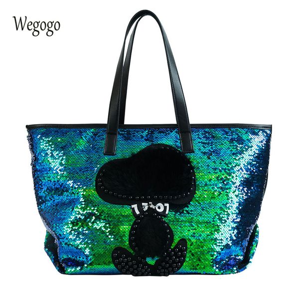 

2019 fashion sequins portable tote bag large capacity women shoulder bag ladies cute big travel beach bags women's new handbag