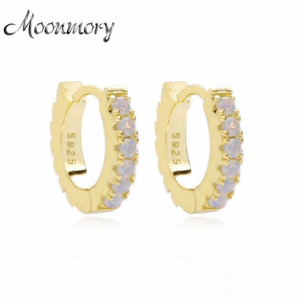 

moonmory 2019 fasion jewelry 925 sterling silver opal hoop huggies earring for women mini wedding hoop earring wholesale, Golden;silver