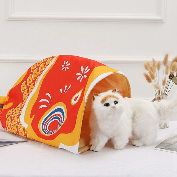 

3 colors cute cat pet fish-shaped tunnel bed for cat kittens waterproof all seasons sleep bag