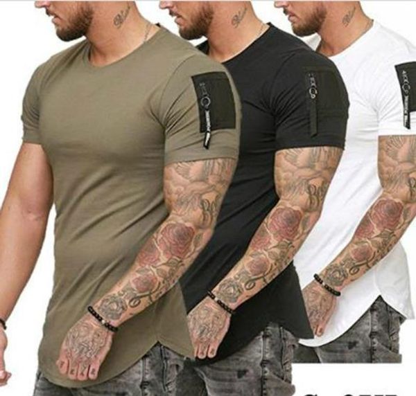 

19ss mens summer sports tshirts designer zipper sleeves o-neck white blue khaki black tees male clothing, White;black