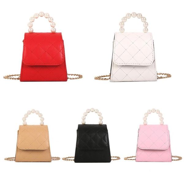 

solid color pearls shoulder handbags leather women lattice crossbody bags